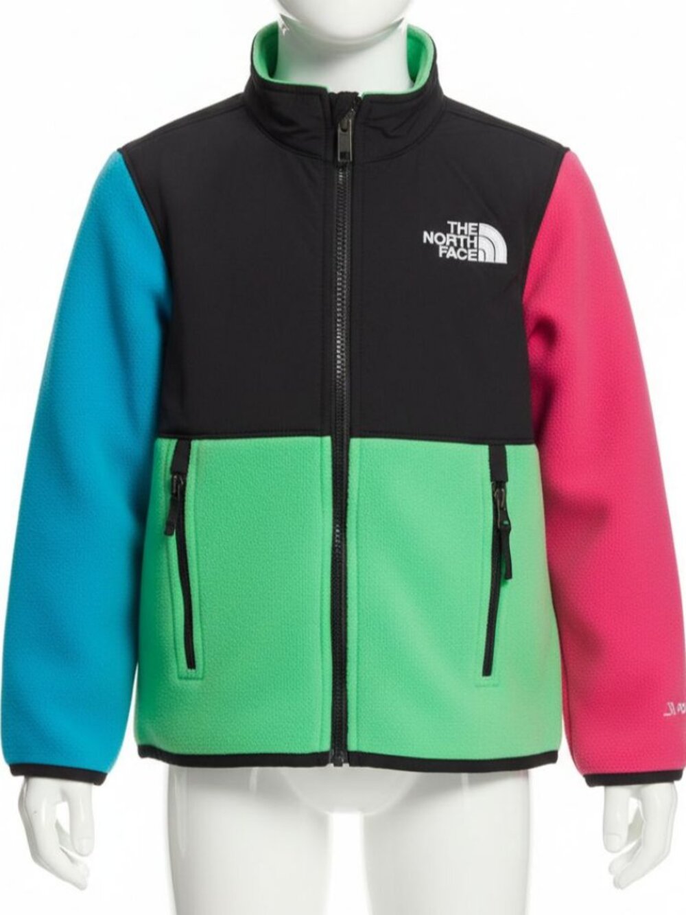 The North Face Unisex Kids Green Denali Colorblock Full-Zip Fleece Jacket Sz 6T